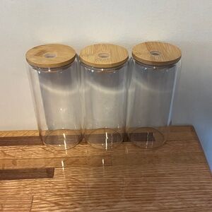NWOT 16oz Glass Cups with Bamboo Lids